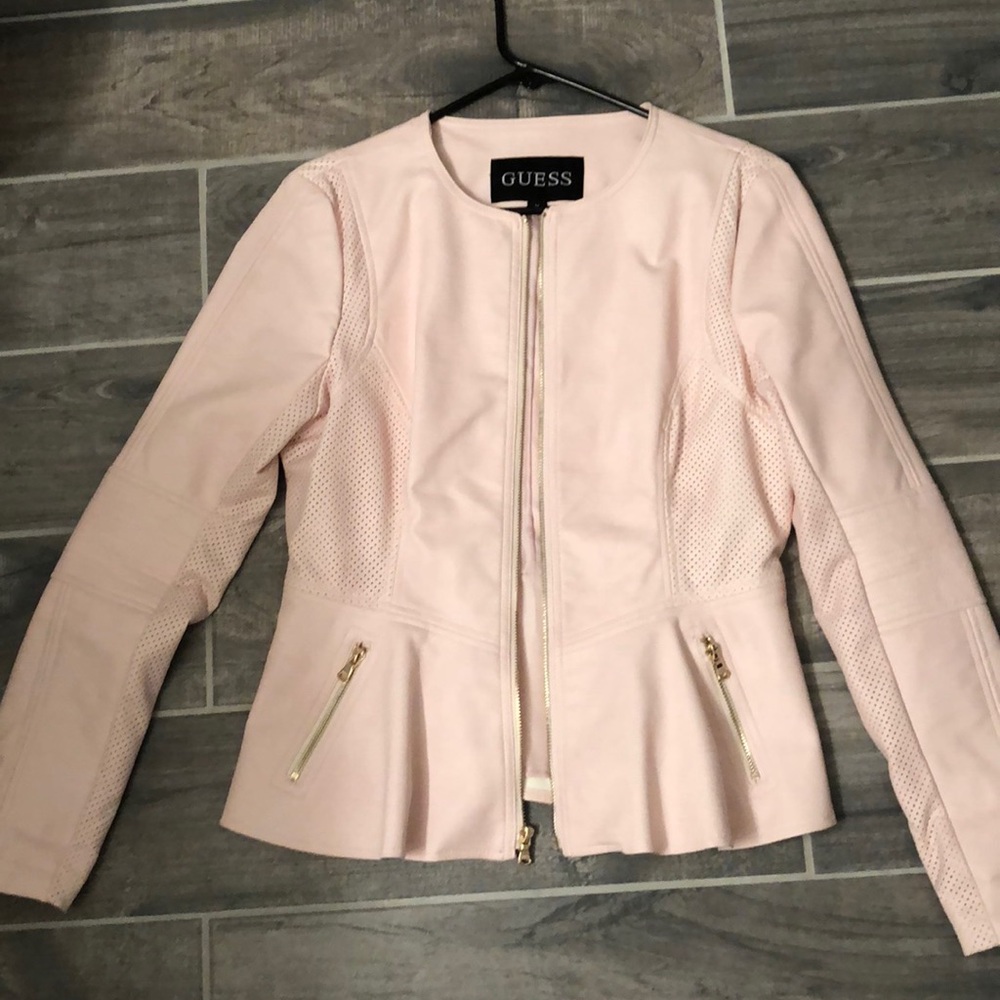 Guess Faux Leather Peplum Jacket Blush Medium NWOT